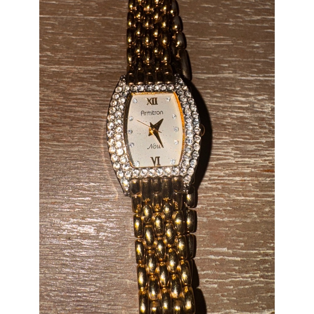 Armitron Gold Tone Womens Watch Rhinestone Bezel Mother of Pearl Style Dial - Picture 5 of 7